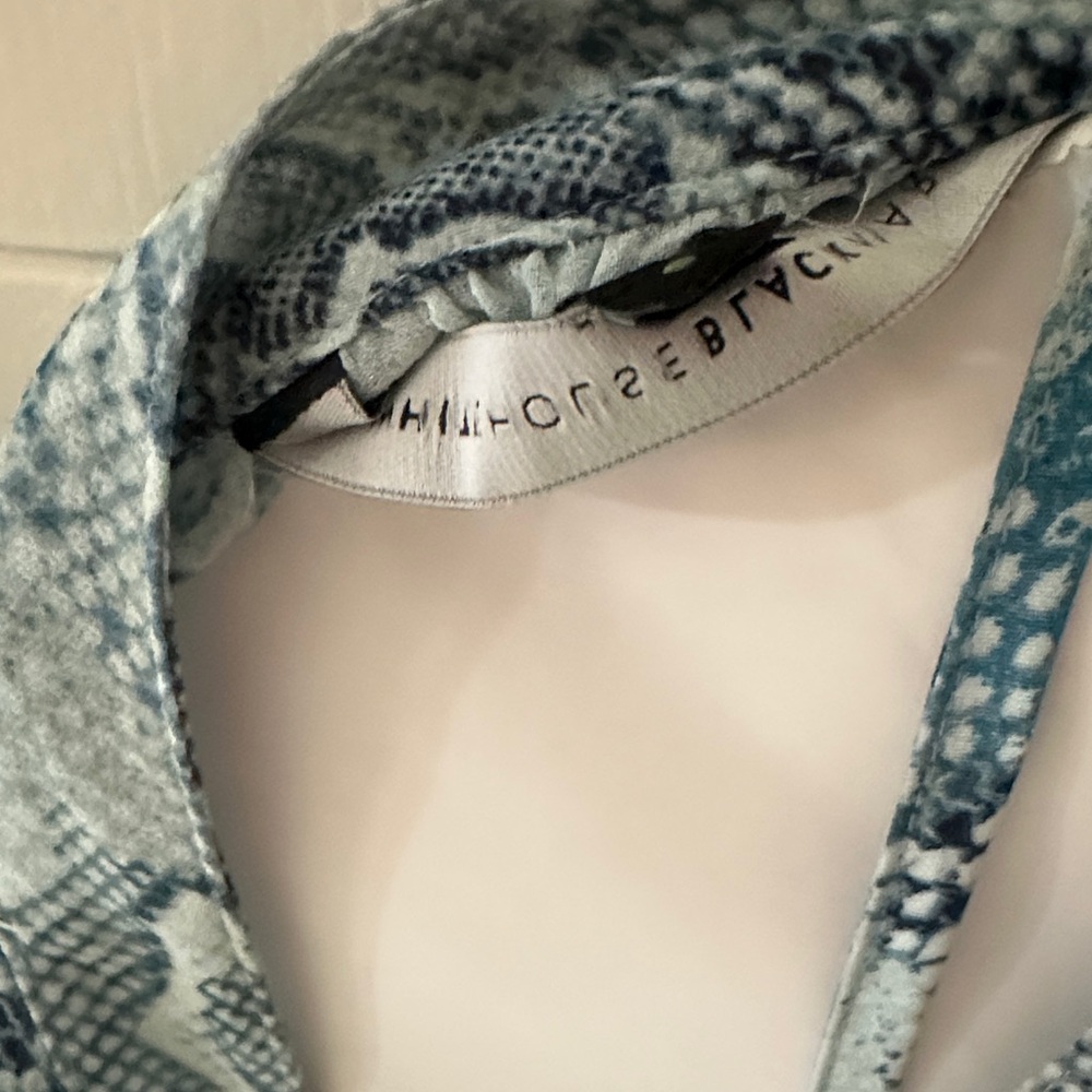 White House Black Market Blue Sheer Snake-Print Blouse - Picture 2 of 3
